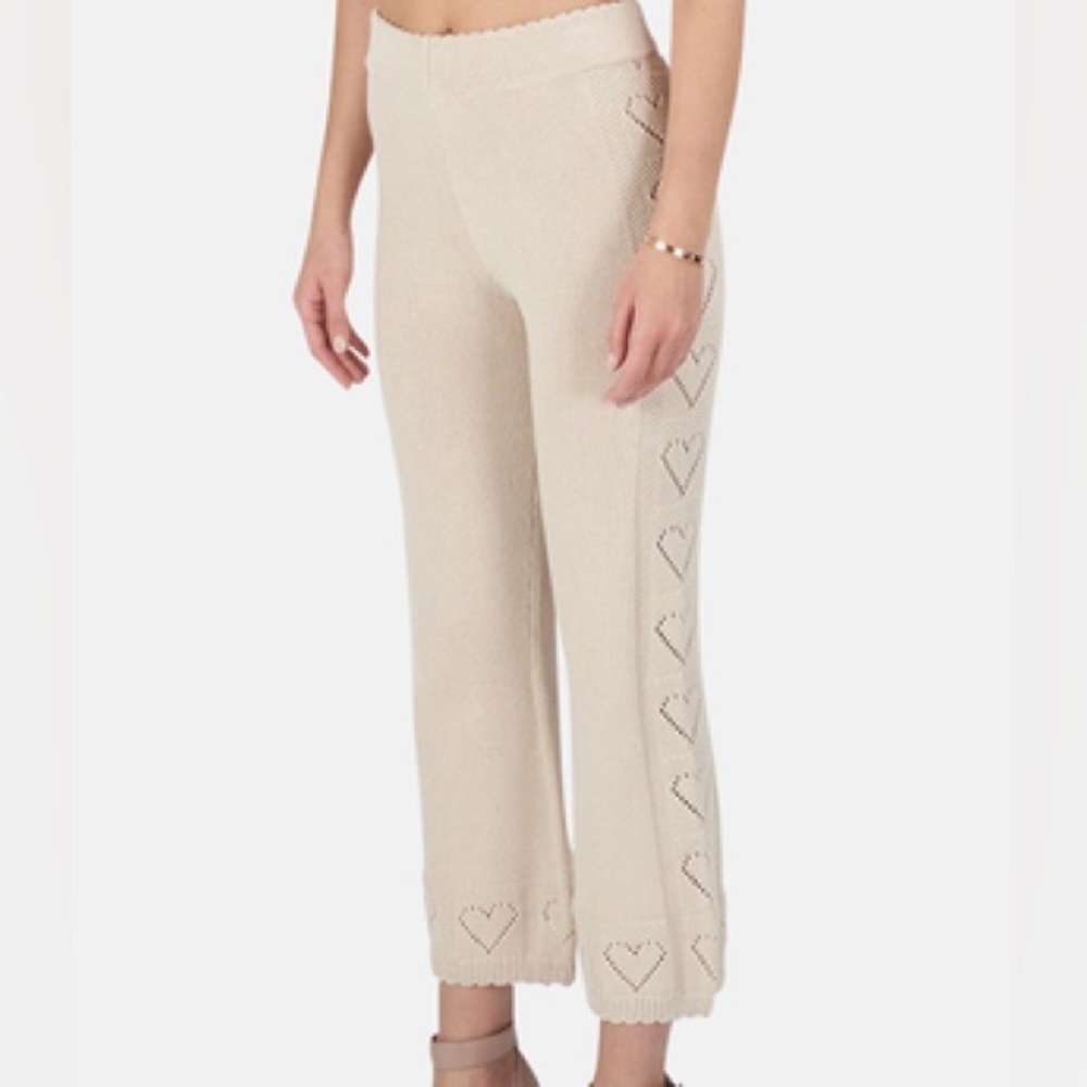 LoveShackFancy Toro Knit Pants Sunset Wheat Heart Detail Cotton Size Small - Picture 2 of 8